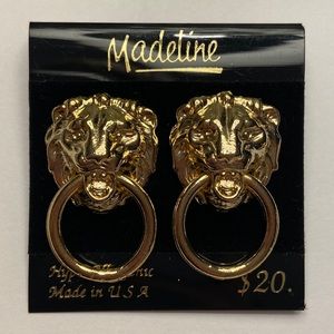 🌵 Door knocker lion head earrings gold vintage